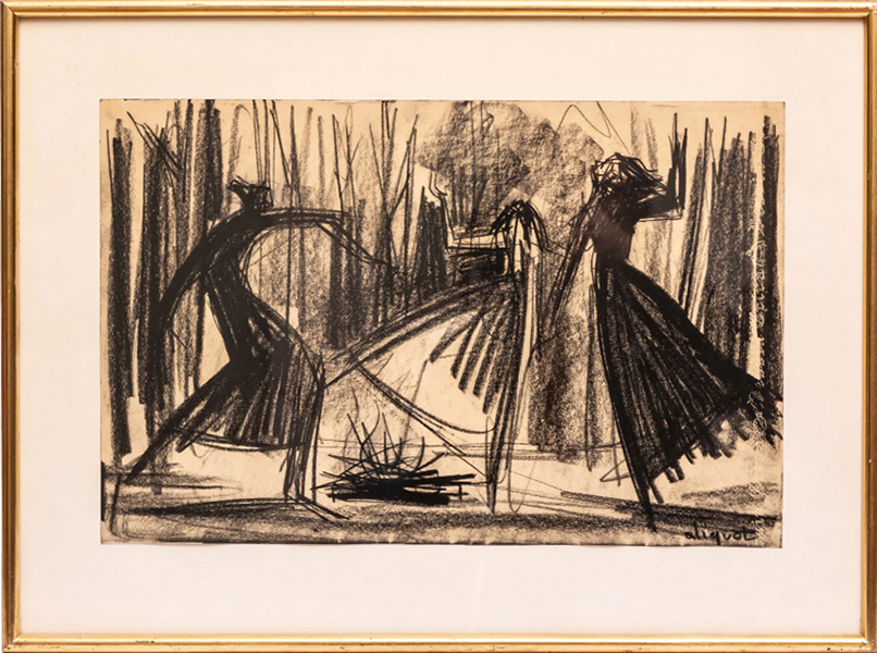 Les sorcières autour du feu - dessin - 1957